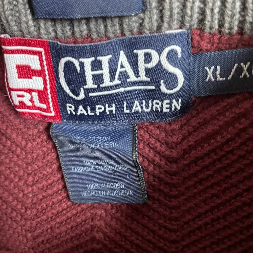 Vtg Chaps Ralph Lauren Herringbone Cotton Pullover Crewneck Sweater XL Burgundy